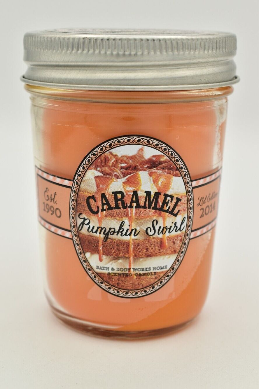 Bath & Body Works Candle CARAMEL PUMPKIN SWIRL 6 oz Jelly Jar 2014 RARE Design